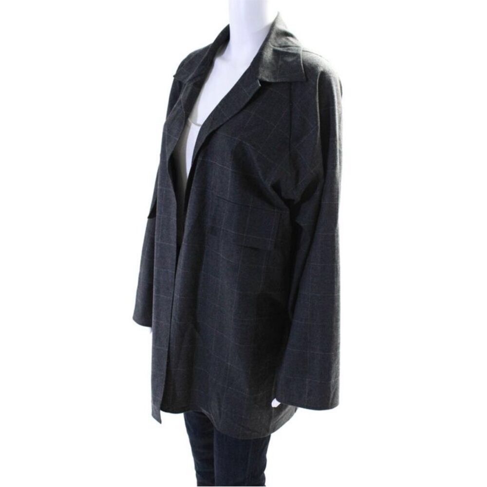 Shamask Womens Wool Plaid Notched Collar Open Front Jacket Blazer Gray Size 4